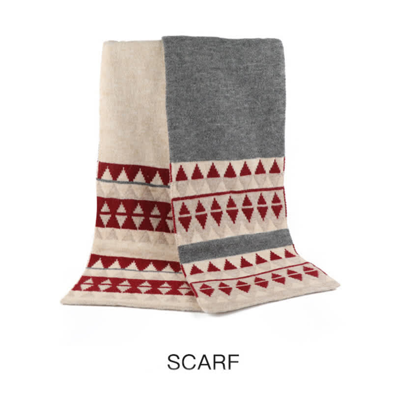 3-teiliges Damen-Set mit Mütze, Schal und Handschuhen im Dreiecksmuster