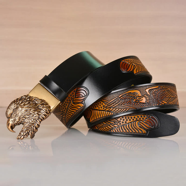 Herren Ledergürtel mit Automatik-Schnalle und filigranem Adlerkopf