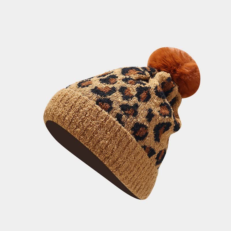 3-teiliges Damen-Set mit Leopardenmuster-Mütze, Schal und Handschuhen