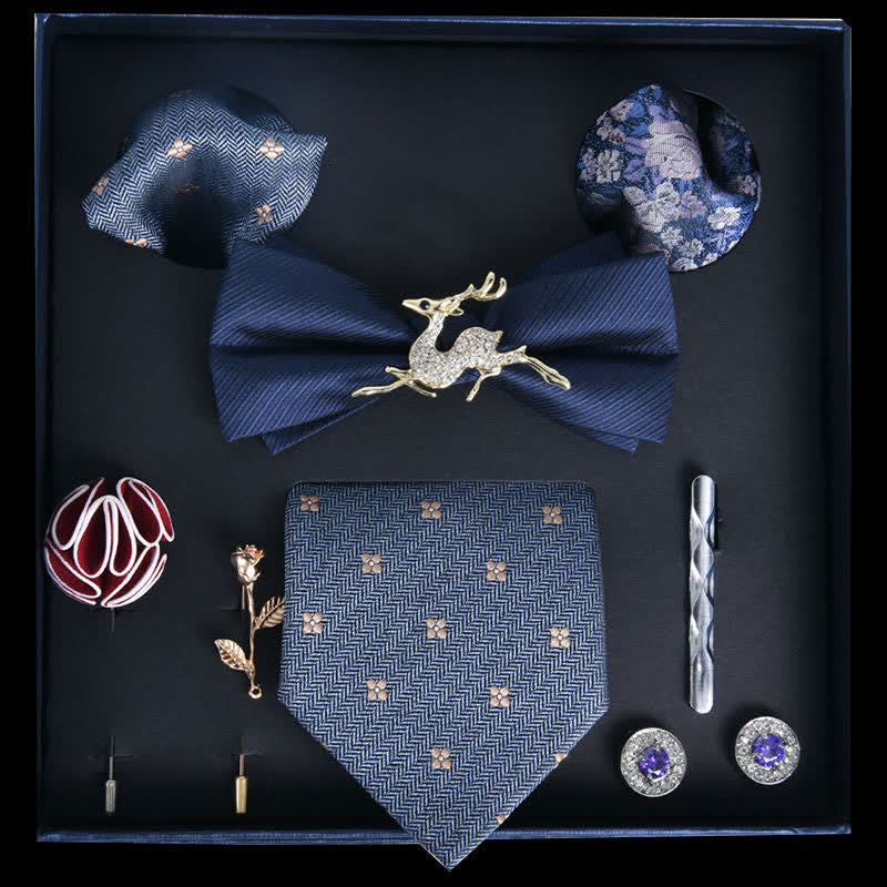 8Stk. SteelBlue luxuriöse edle gemusterte Fliegen Geschenkbox