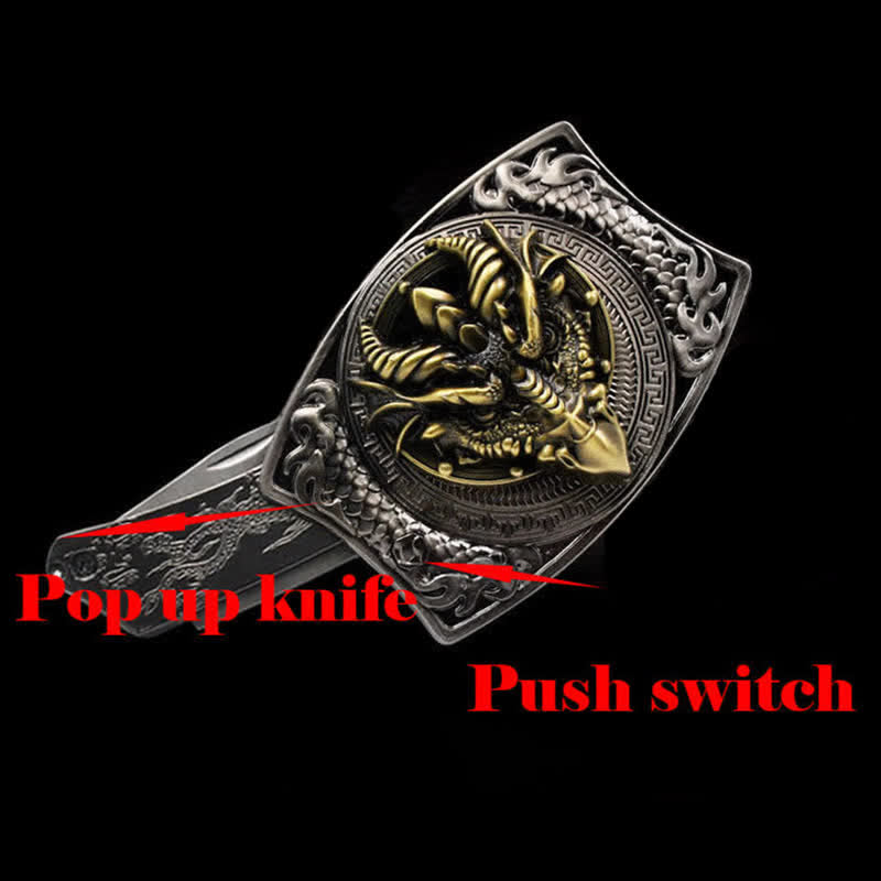 DIY-Ledergürtel mit verstecktem Klappmesser mit scharfem Schnabeldrachen für Herren