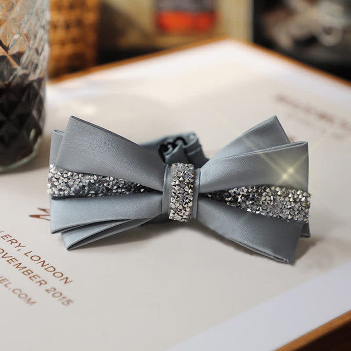 Herren-Set aus Satin mit Fliege und Einstecktuch und glänzendem Strass