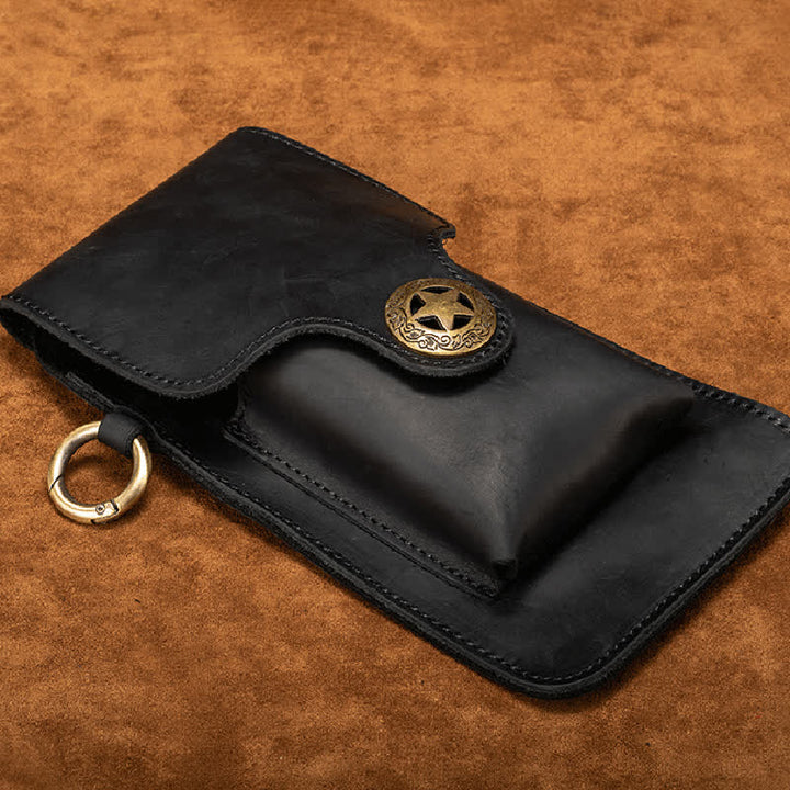 Leder Outdoor Magnetische Sternschnalle Handytasche