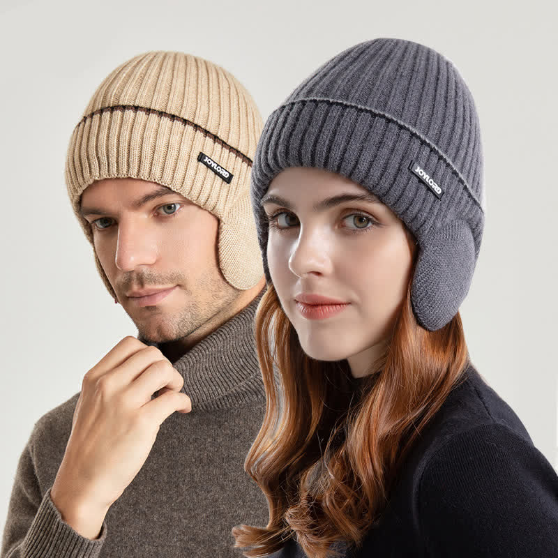 Unisex Hut mit einfarbigen Ohrenklappen, elastisch und verdickt, gestrickt