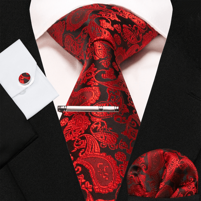 4er-Set Rote & Schwarze Glamouröse Paisley-Krawatte für Männer