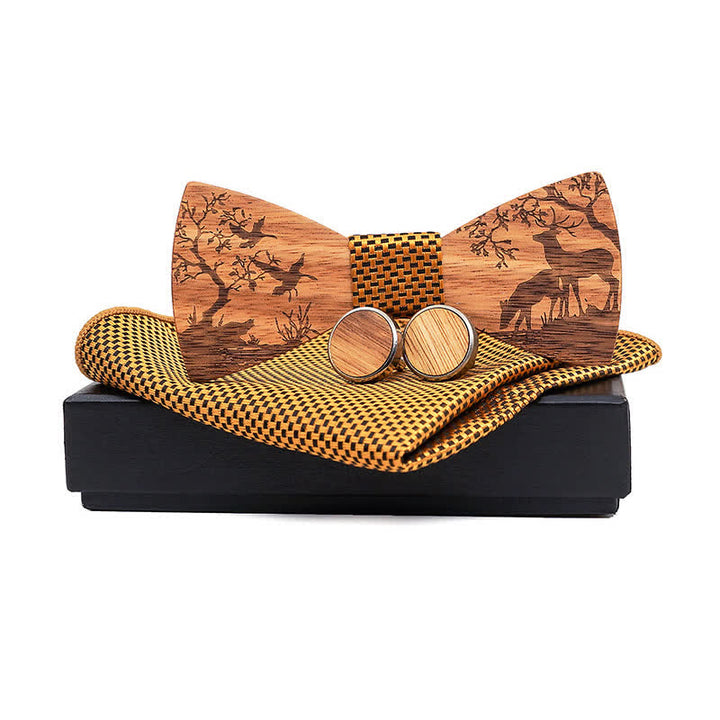 3er-Set Herren Elegante Weihnachtselch Holzfliege Set