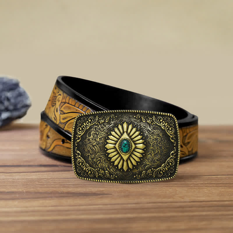 Herren DIY quadratischer türkisfarbener Westschnallen-Ledergürtel