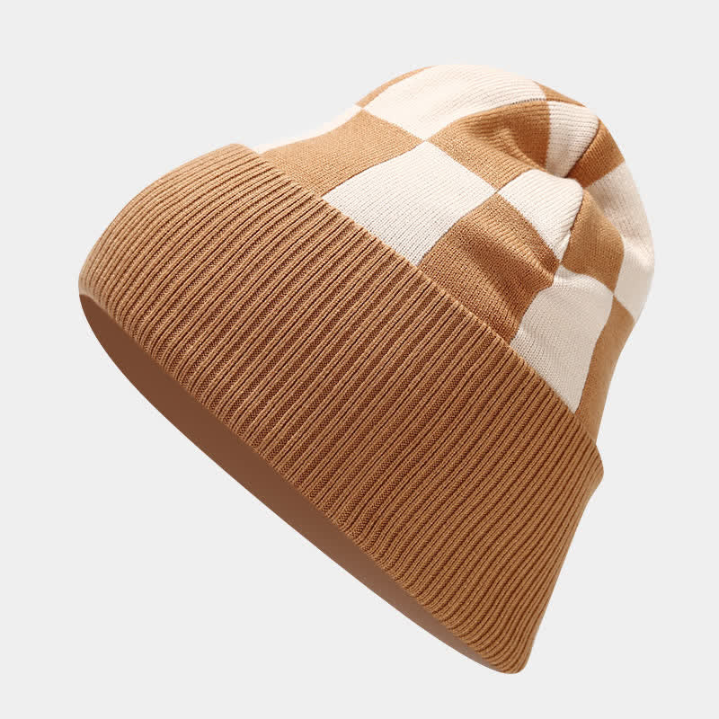 3-teiliges Unisex-Schachbrettmuster Mützen-Schal-Handschuh-Set