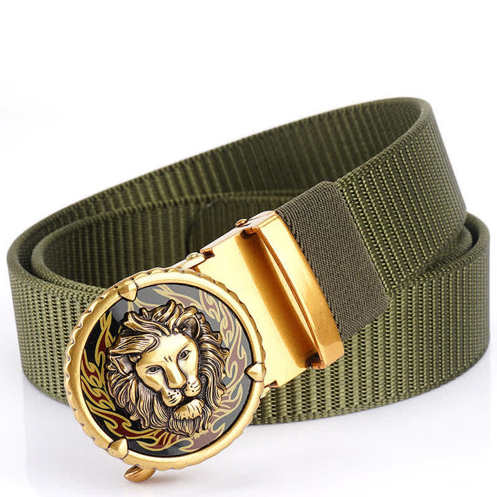 Praktischer Nylongürtel für Herren mit Löwenkopfmuster - Armeegrün / Gold - 48" - image 9