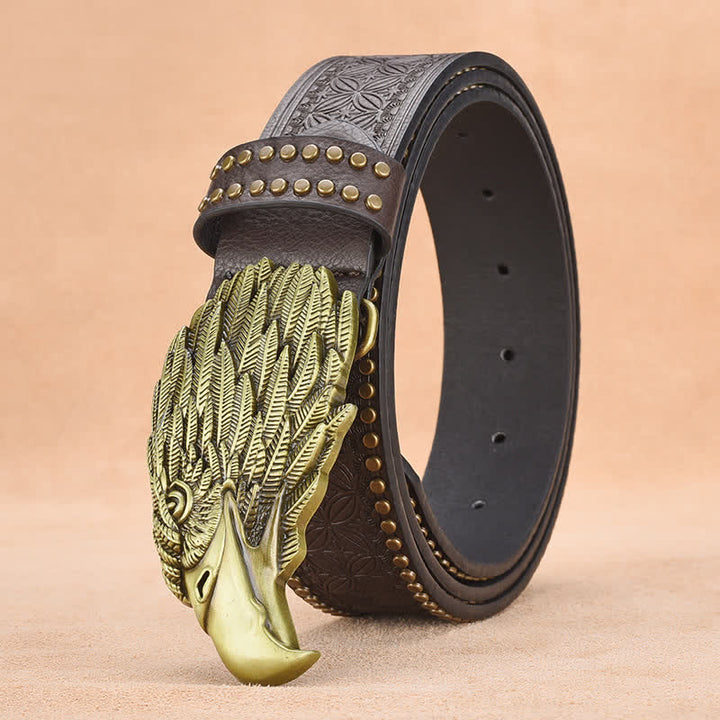 Herrengürtel aus Leder mit Adler-Geierkopf und Nieten
