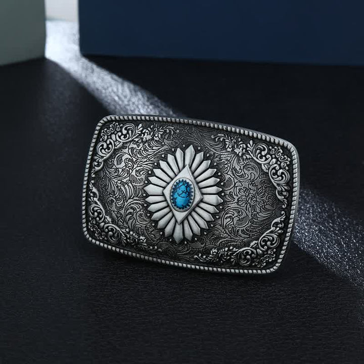 Herren DIY quadratischer türkisfarbener Westschnallen-Ledergürtel