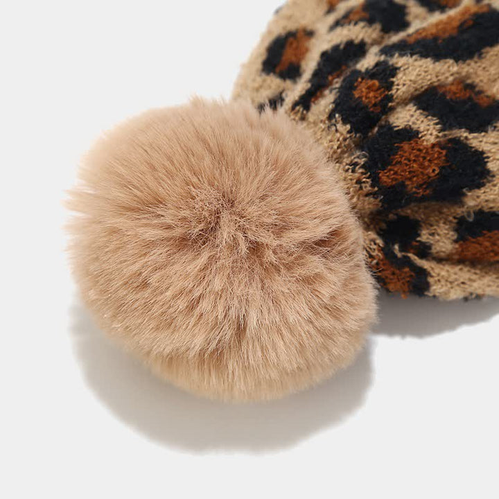 3-teiliges Damen-Set mit Leopardenmuster-Mütze, Schal und Handschuhen