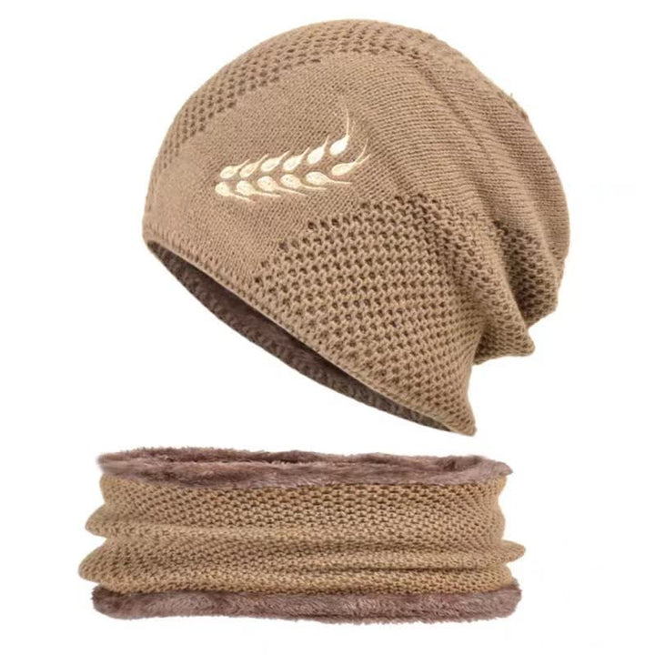2-teiliges Set Stickmuster Weizen Beanie Mütze & Halswärmer