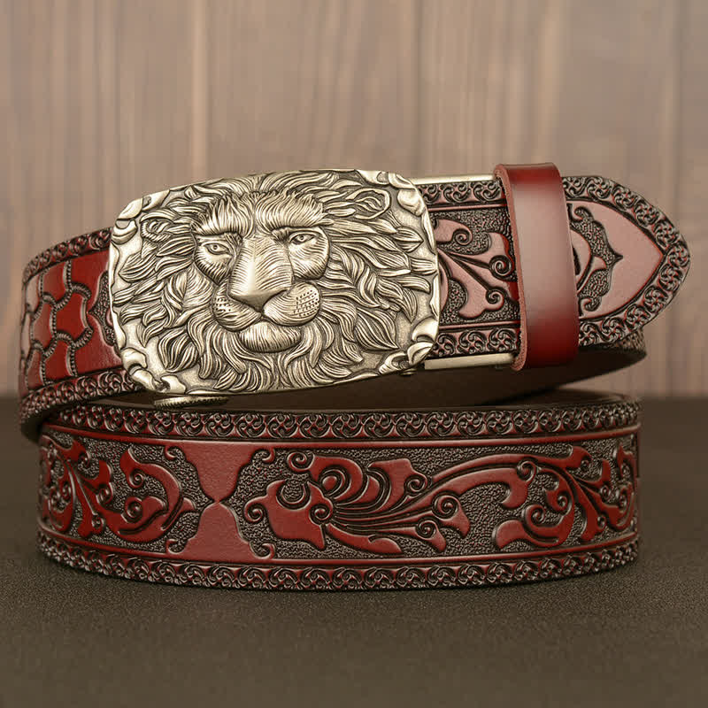 Men's Honor Male Lion Head Leder-Gürtel mit Löwenkopf