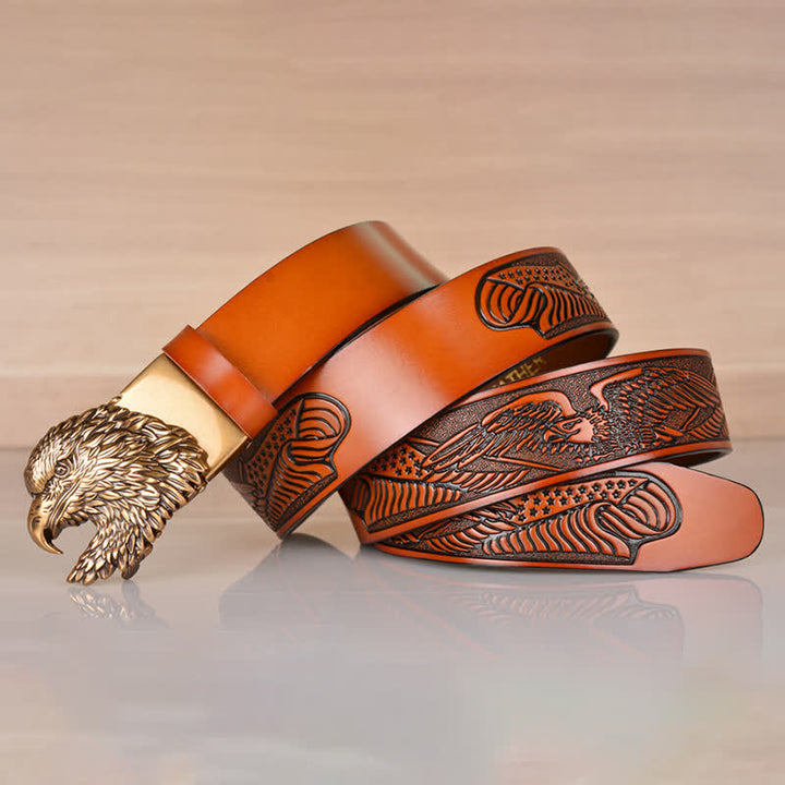 Herren Ledergürtel mit Automatik-Schnalle und filigranem Adlerkopf