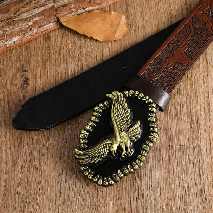 Leder Gürtel mit Antik-Gold-Adler-Motiv für Herren