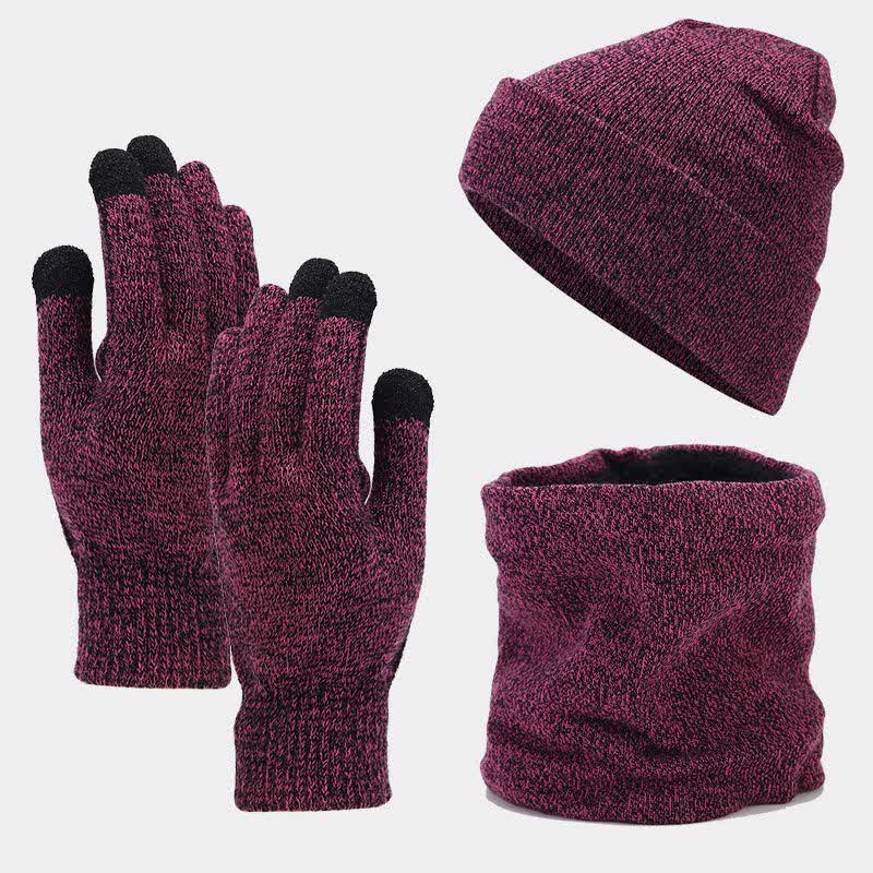 3-teiliges Unisex-Set mit wärmerer Beanie-Mütze, Schal und Handschuhen