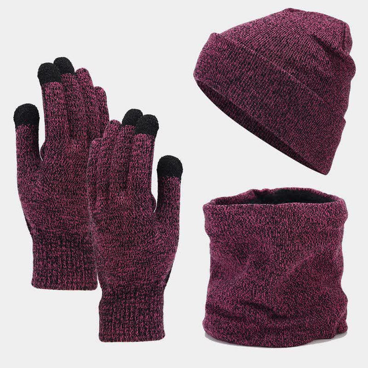 3-teiliges Unisex-Set mit wärmerer Beanie-Mütze, Schal und Handschuhen