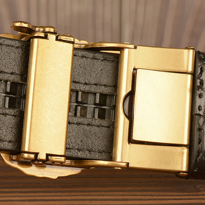 Herren-Ledergürtel mit Adlerkopf-Krokodilprägung