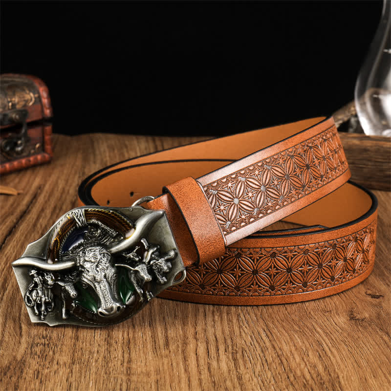 Herrengürtel aus Leder mit dominierendem Stierkopf