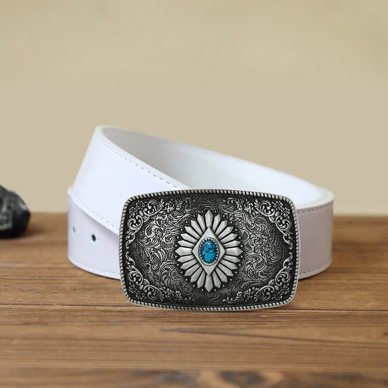 Herren DIY quadratischer türkisfarbener Westschnallen-Ledergürtel