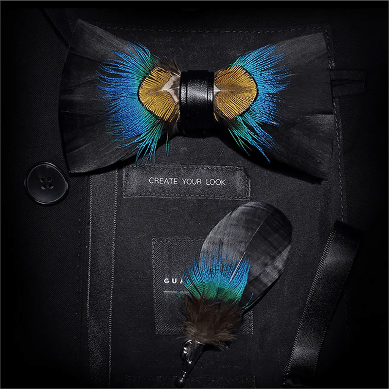 Blau & Schwarz Fasanenfeder Fliege mit Reversnadel