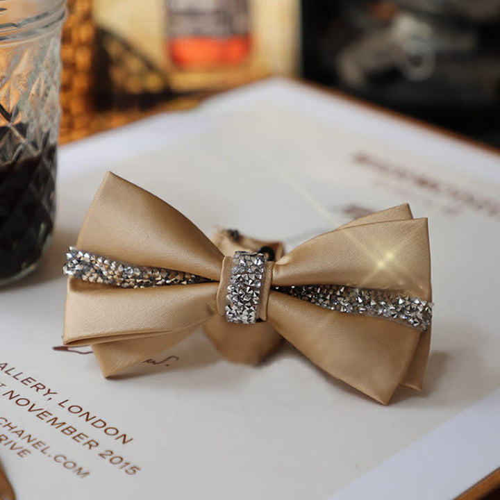 Herren-Set aus Satin mit Fliege und Einstecktuch und glänzendem Strass