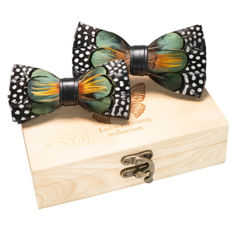 2 Stück ForestGreen & Orange Eltern-Kind Polka Fliegen-Set