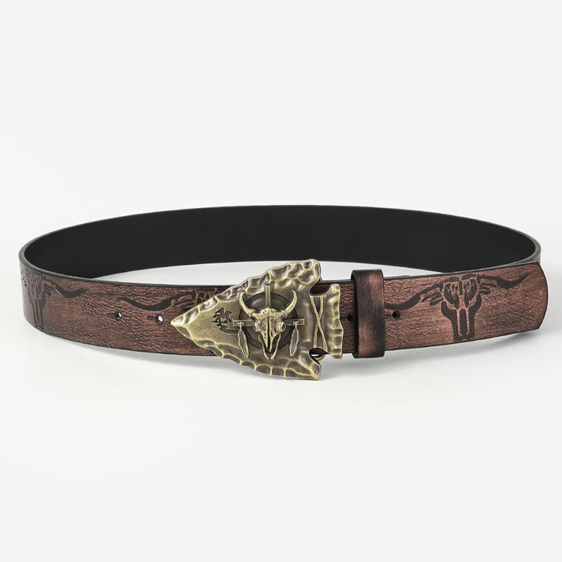 Herren-Ledergürtel im Vintage-Stil mit dreieckigem Relief und Stierkopf