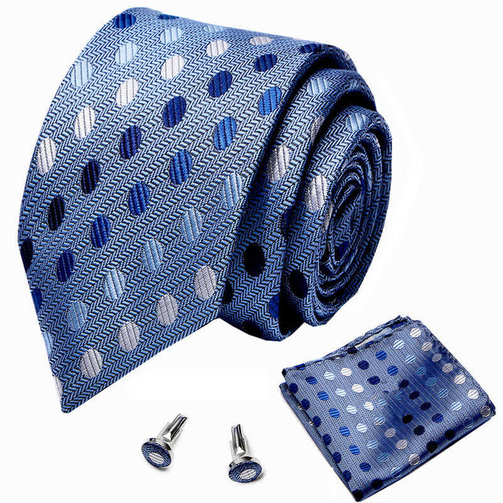 3er-Set Herren Krawatten Blau mit Polka Dots