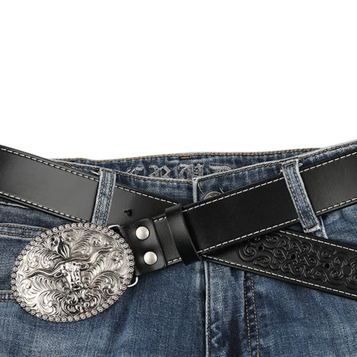 Herren-Jeans-Ledergürtel mit graviertem Feather Bull