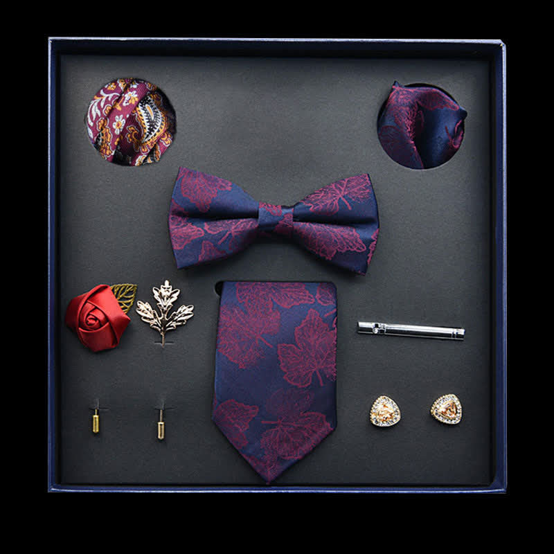8er-Set Krawatten und Fliegen im Vintage-Stil in Marine&Lila in Geschenkbox