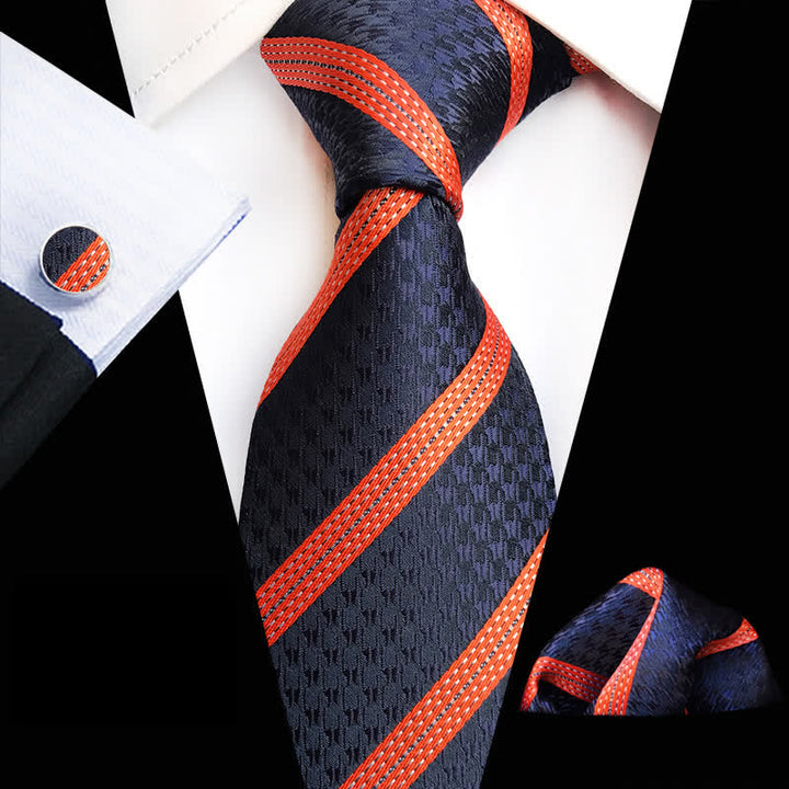 3er-Set Herren Krawatten in Orange & Marineblau gestreift