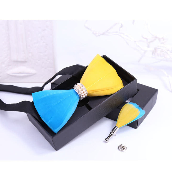 Gelb & Blau Glänzende Perlen-Feder-Fliege mit Reversnadel