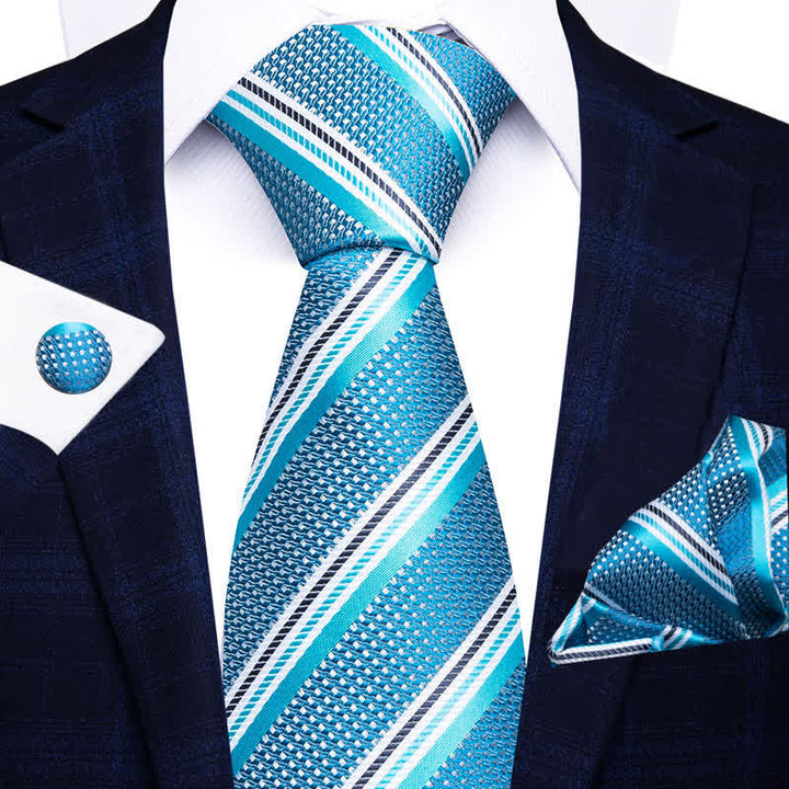 Türkis & Aqua Blau 3-teiliges Herrenschlips-Set mit Streifen