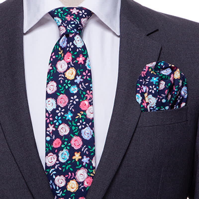 2-teiliges Herren Krawatten-Set mit Gänseblümchen und Rosen