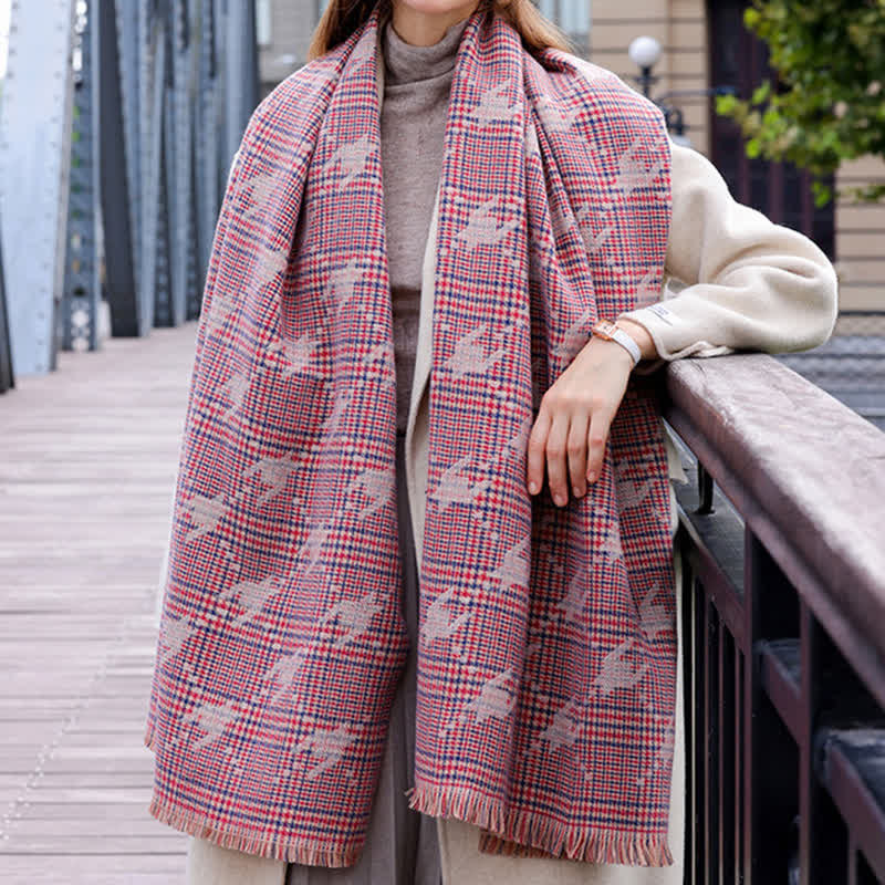 Großer Frauen-Schal im Hahnentritt-Muster, Warm