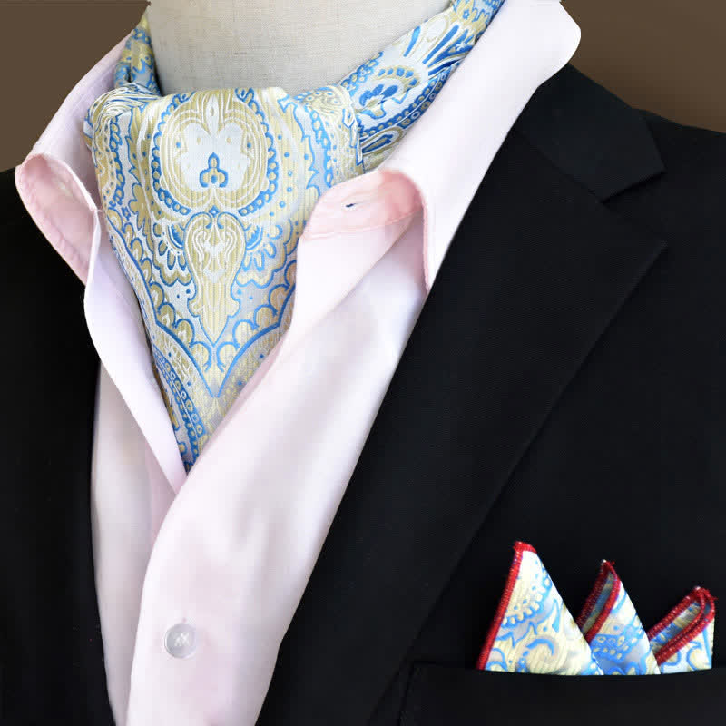 2 Stück hellhimmelblaues luxuriöses florales Paisley-Einstecktuch und Krawattenset