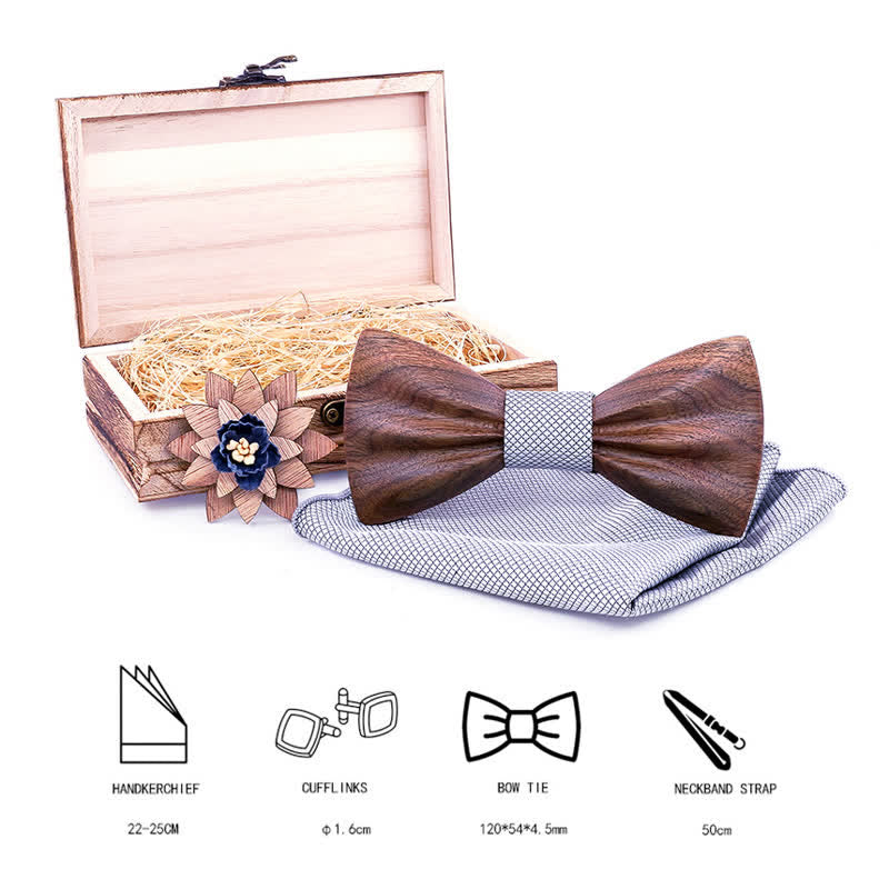 3 Stück Herren handgeschnitztes Crease Holz Fliege Set