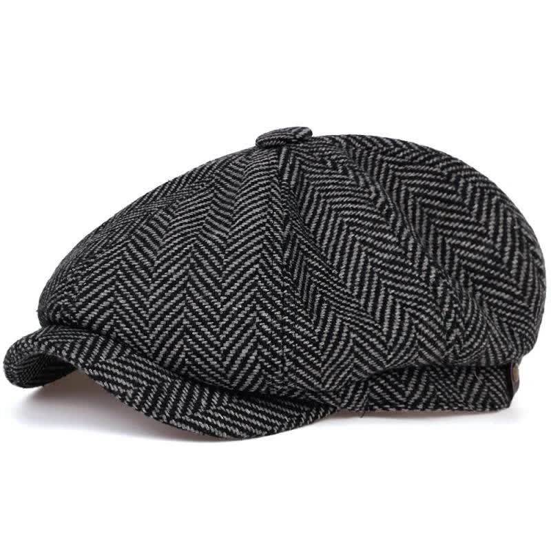 Peaky Hat Fischgrätenmuster Achteckige Baskenmütze - Schwarz - M (22"-22 7/8") - image 5