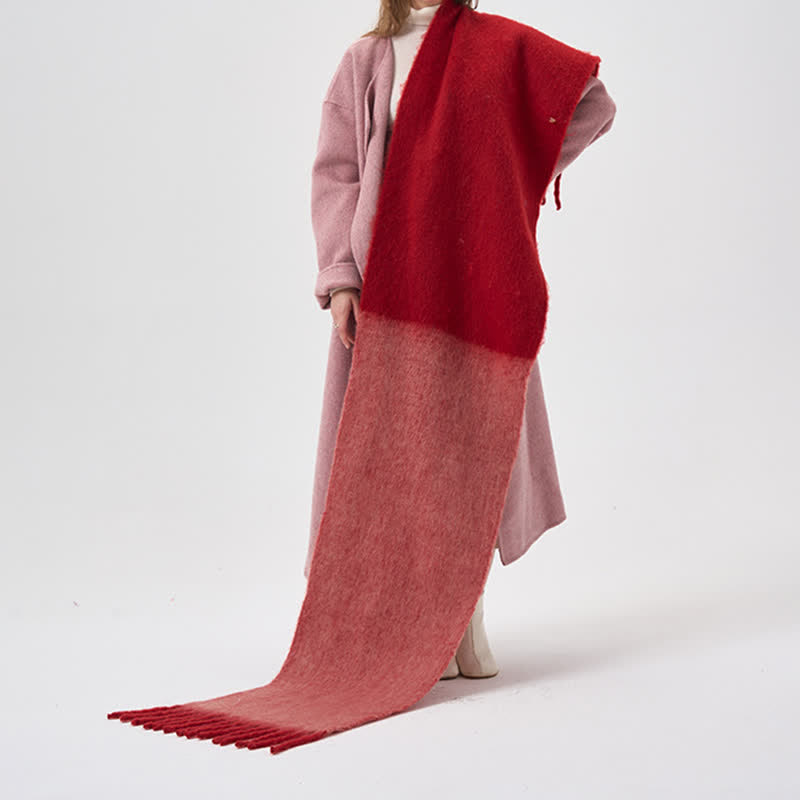 Einfacher zweifarbiger Winterschal mit Fransen für Damen