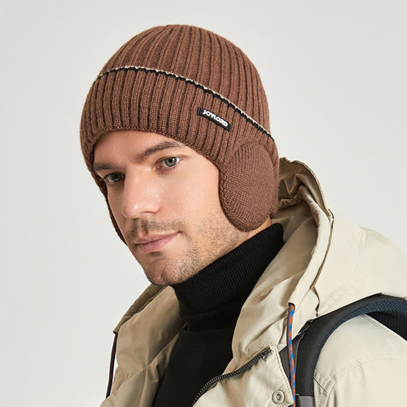 Unisex Hut mit einfarbigen Ohrenklappen, elastisch und verdickt, gestrickt