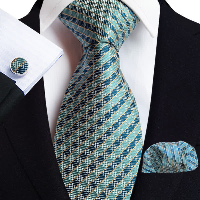 3er Set Herren Trendy Teal Plaid Krawatte