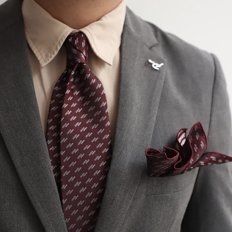 2er-Set Vintage Krawatten und Einstecktücher für Herren mit Mini-Motiv