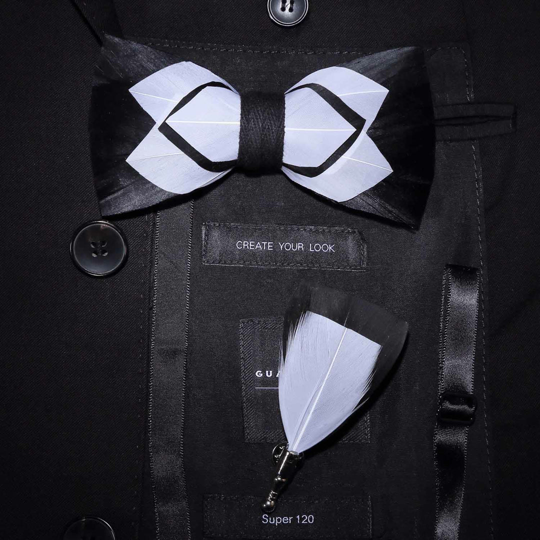 Weiß & Schwarz Zurückhaltende Feder Bow Tie mit Reversnadel