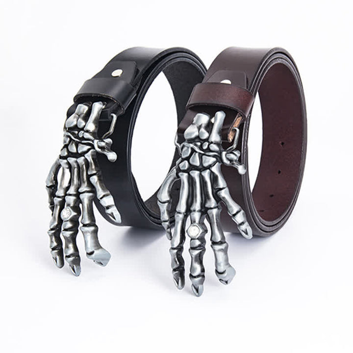 Herren Rock Punk Skelett Hand Ledergürtel