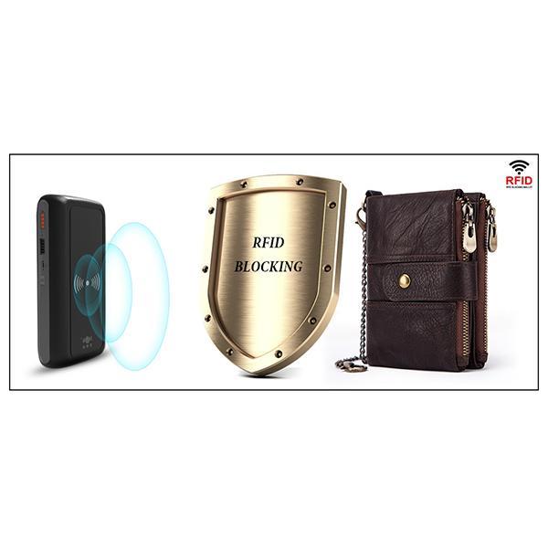 Diebstahlsichere Retro-Geldbörse aus echtem Leder mit Kette