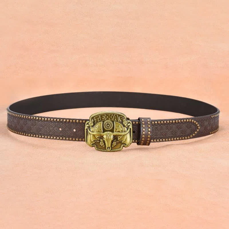 Antiker Longhorn-Ledergürtel mit Nieten für Herren