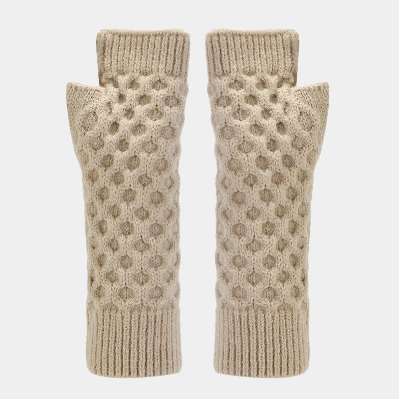 3-tlg. Strickset: Mütze, Schal und Handschuhe mit Kreuzmuster für Damen