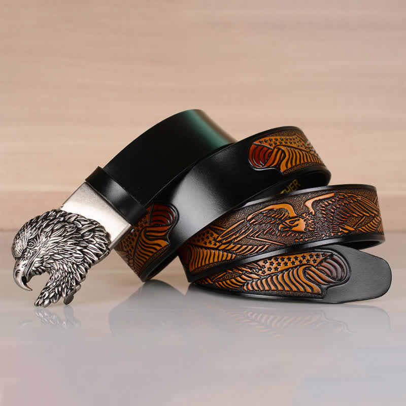 Herren Ledergürtel mit Automatik-Schnalle und filigranem Adlerkopf